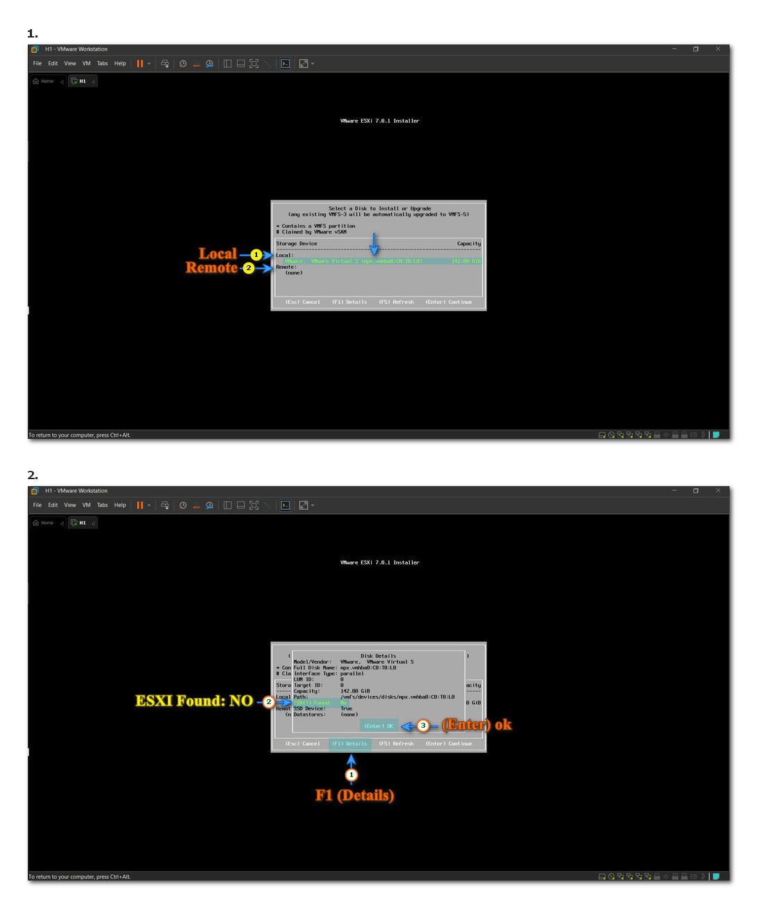 انتخاب دیسک در نصب esxi