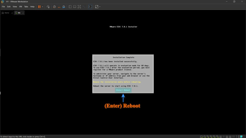 مرحله نهایی و ری استارت شدن esxi